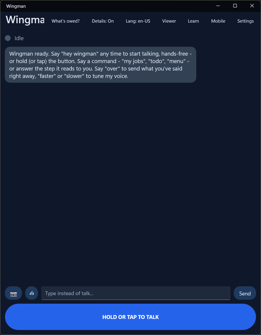 The Wingman app — a workflow read into an earpiece, answered by voice